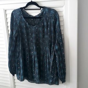 NWT, Zach and Rachel blouse.  Muted colors with blue, black and white design.